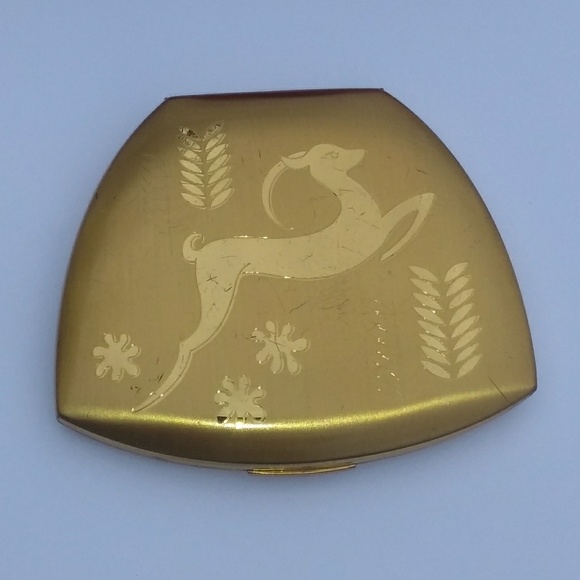 '60s VINTAGE Elgin GoldTone Compact Etched Deer - Picture 2 of 8